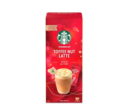 Cà phê hòa tan cao cấp Starbucks Latte Hương Kẹo Toffee Nut (Hộp 4 gói x 23g)