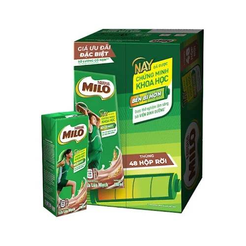 Sữa lúa mạch Nestlé® MILO® thùng 48 hộp rời x 180ml không màng nhựa (48x180ml)
